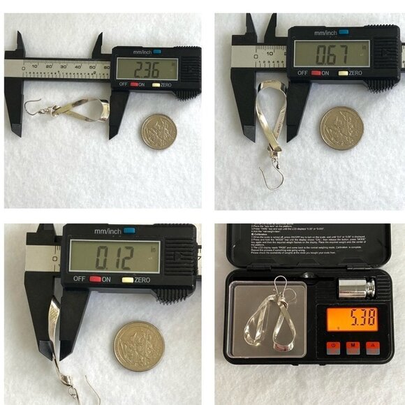 Sterling Silver 925 Mexico HOB 2.36" Modernist Twisted Elongated Hoop Earrings - Picture 10 of 16